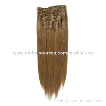 24-inch light brown color silky straight Malaysian clip-in hair extensions